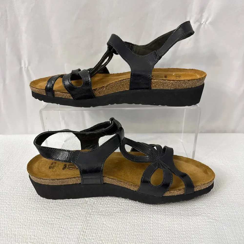 Naot Rachel Sandals Womens Size 7 Black Leather Wedge - Picture 8 of 9